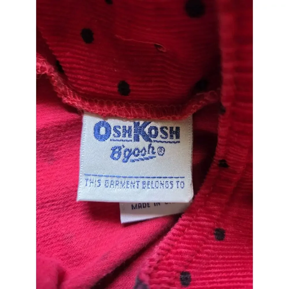 VTG 90s OshKosh B'Gosh Red Corduroy Jumper Dress Polka Dot Girls Sz 5 USA